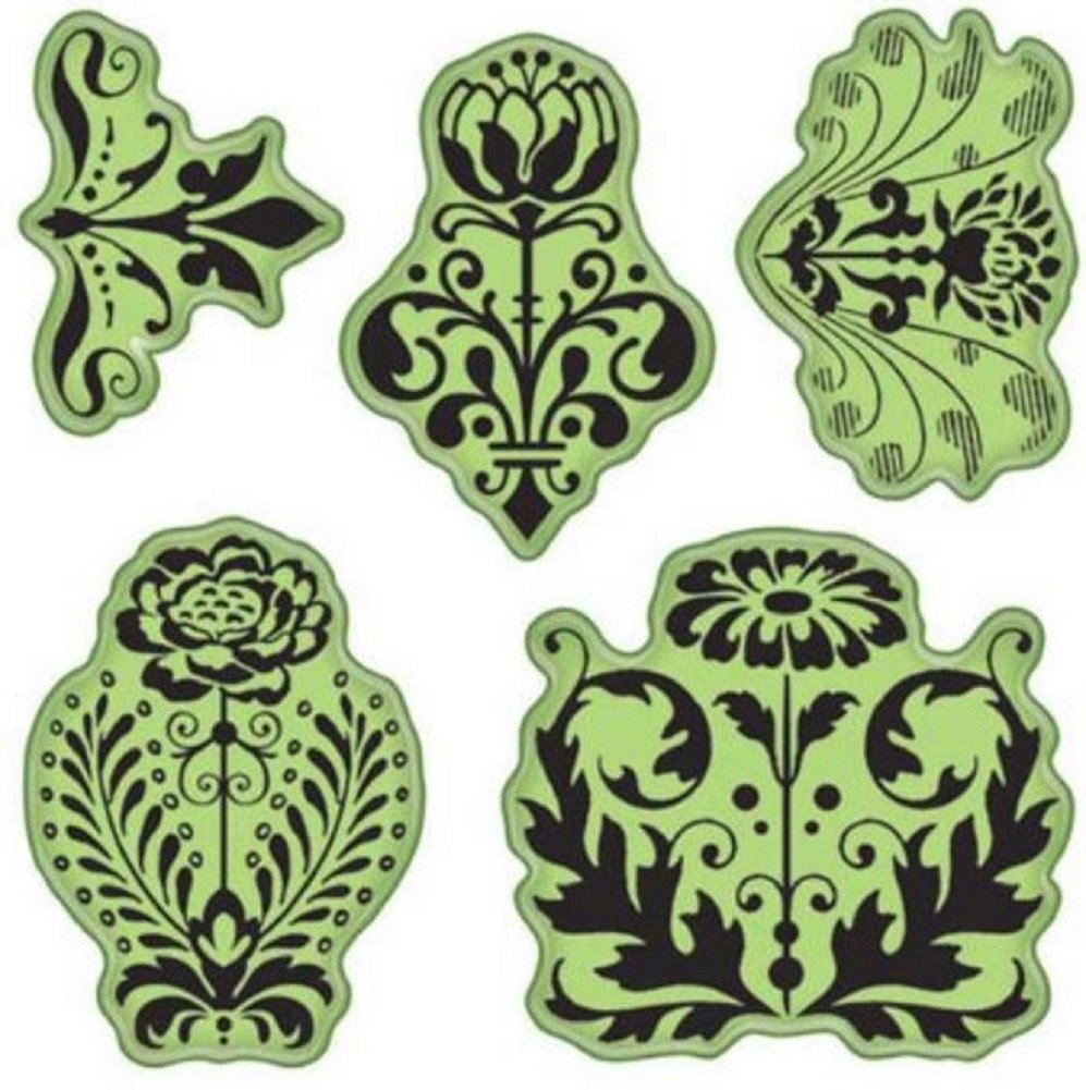 Inkadinkado Green With Red Rubber Stamping Gear 4 X 4-Inch Inka Floral Damask Pat Cling Stamp