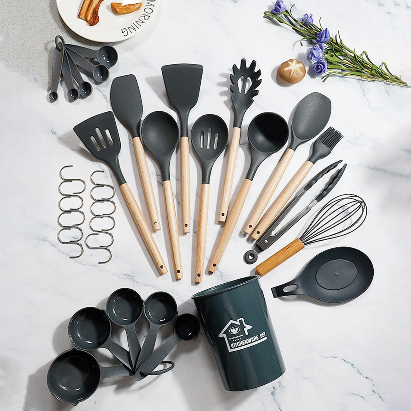 Set di spatole da cucina in silicone, set di 33 utensili da cucina