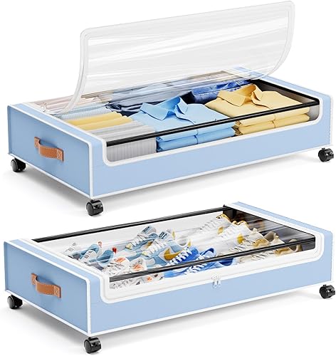 Miniatura 15 de Yecaye Almacenamiento debajo de la cama con ruedas, paquete de 2 contenedores de almacenamiento debajo de la cama, almacenamiento de zapatos debajo
