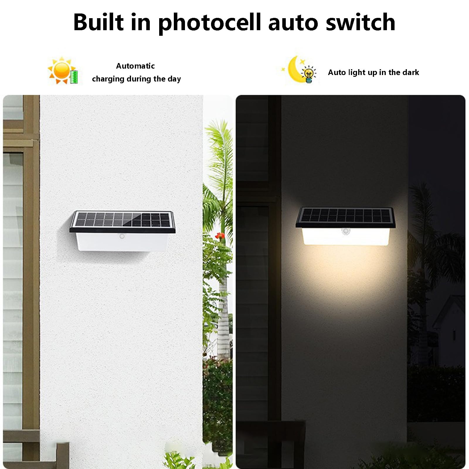 Applique da parete a LED a energia solare per esterni con sensore di movimento, illuminazione a LED, impermeabile IP65, moderna e senza fili, ideale per patio, terrazze e verande (luce nera e bianca)