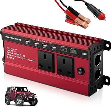 1500W Power Inverter 12V to 240V AC Car Converter, Power Inverter with 3.1A 4 USB & 2 AC Sockets Dual Car Adapter, 2 LED Display, for Travel Camping RV Motorhomes Boat