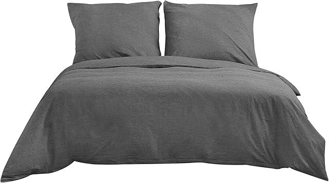 ATsense 4-częściowy komplet pościeli 135 x 200 cm, bawełna, z zamkiem błyskawicznym, ciemnoszara, 2 x miękka poszwa na kołdrę i 2 poszewki na poduszkę 80 x 80 cm