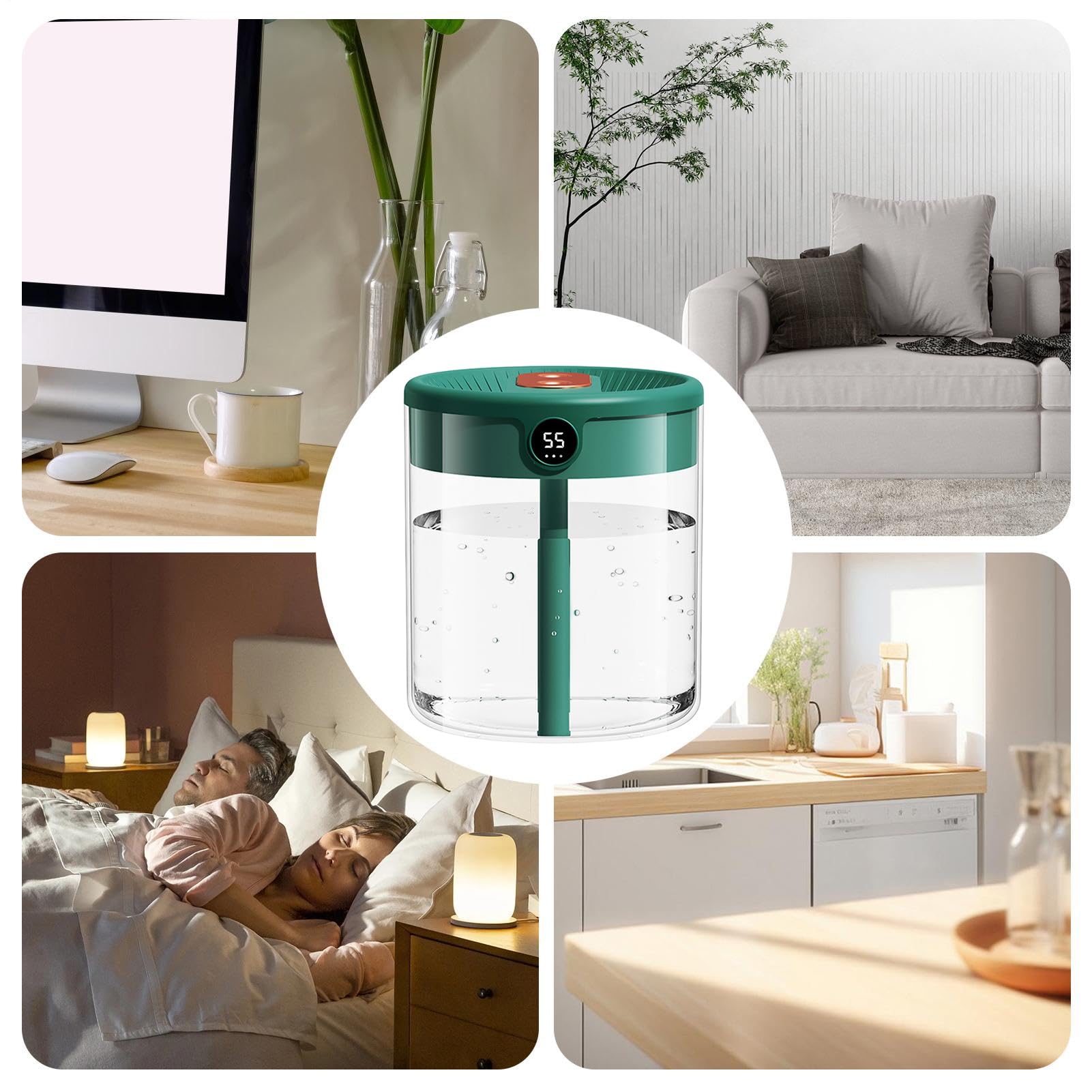 Umidificatori per camera da , 2 l, grande capacità, doppio spruzzo, umidificatore a fredda, sensore automatico intelligente di umidità e display digitale, diffusore USB ultra silenzioso da