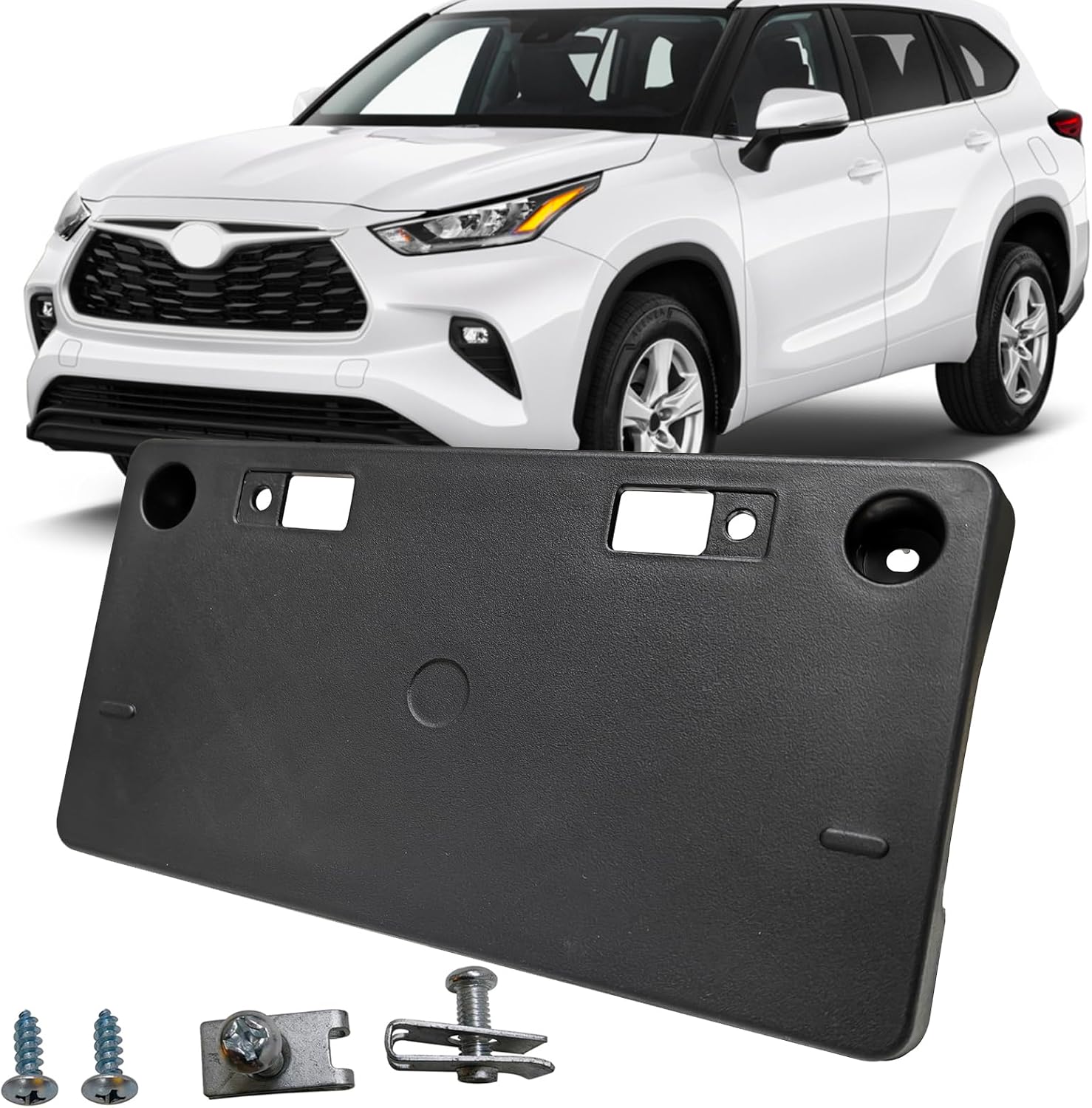 Front Bumper License Plate Frame Bracket Tag Holder Fits for 2020 2021 2022 2023 2024 Toyota Highlander Replace 521140E160 TO1068162