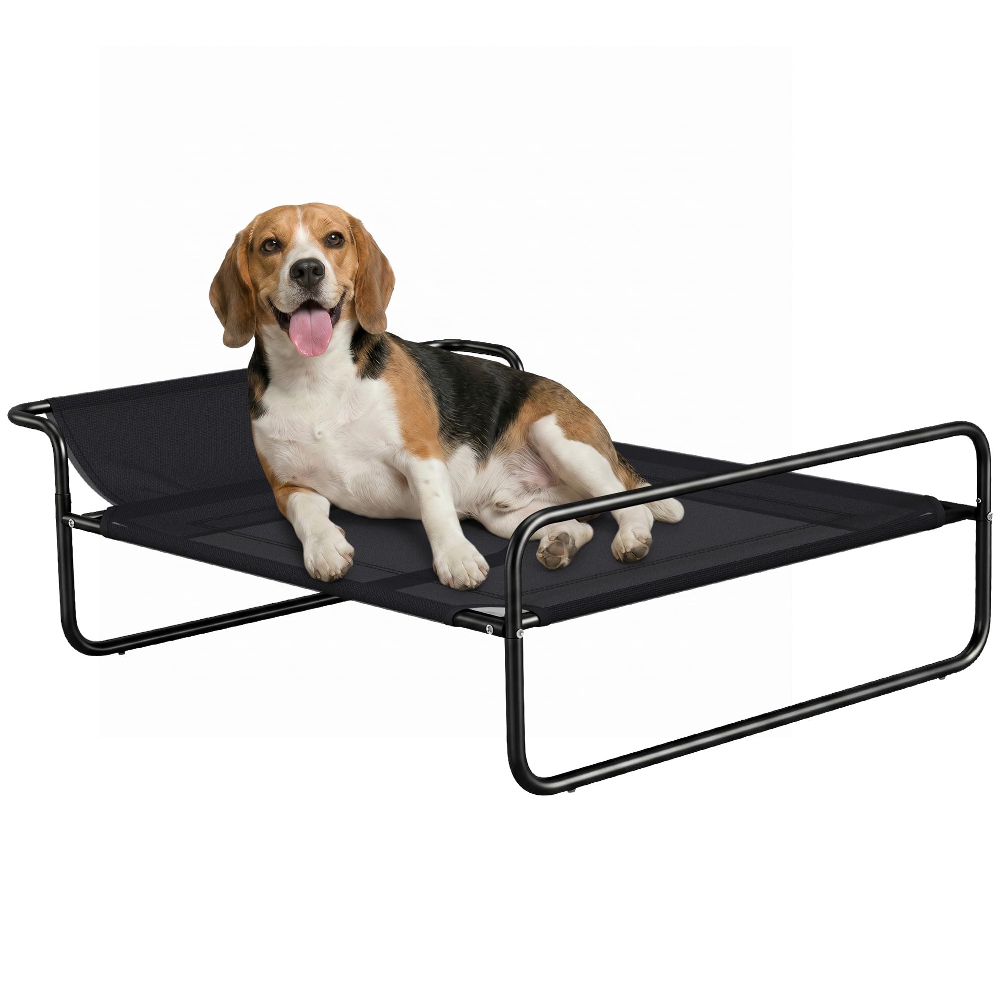 PawHut Cama Elevada para Perros, Refrescante y Transpirable, Cama para Perros Pequeños, 91x69x29 cm, Malla de Textilene, Reposacabezas Inclinado, Marco de Metal, para Interior, Exterior, Negro