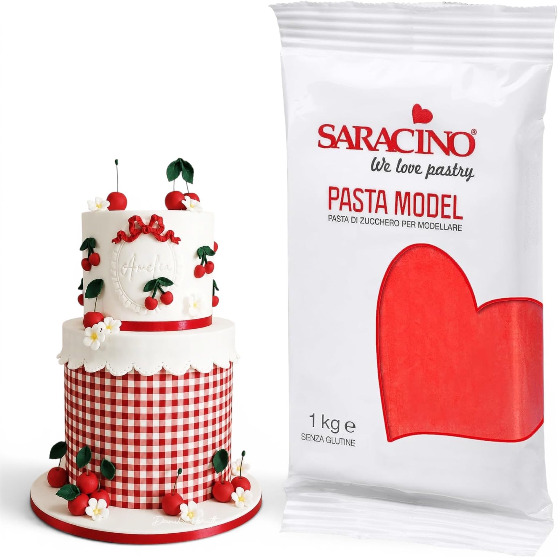 Saracino Sugar Paste Model Red Modelling Paste 1 kg Gluten Free Made in Italy