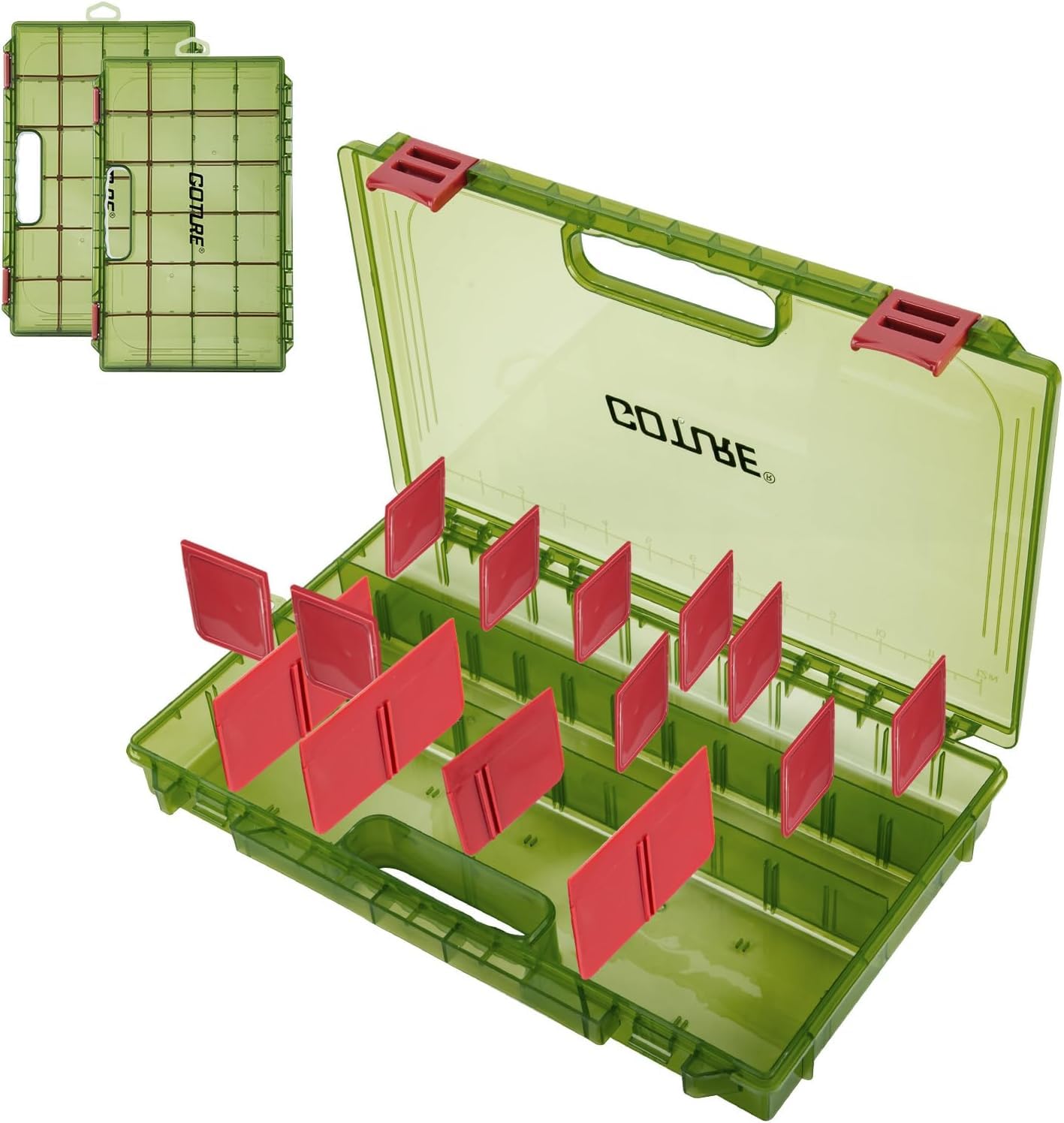 Goture Verdickte Köderbox Angeln 3700 - Transparente Angelbox mit Messlineal, Verstellbaren Trennwänden & Rutschfesten Doppelverschlüssen für Angelzubehör | Ergonomischer Griff (Option)