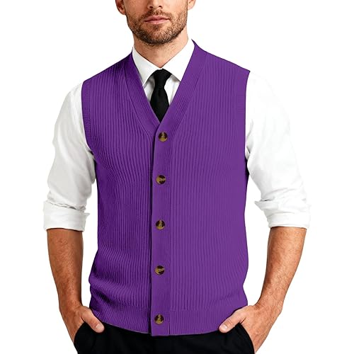 Sweater Vest for Men Sleeveless V Neck Button Down Classic Knit Cardigan Vest Business Fall Winter Pullover Sweater