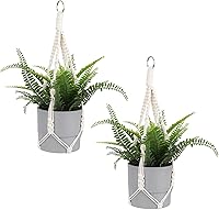 Sliverdew Macrame Plant Hanger 2 Pack - Boho Cotton Rope Hanging Baskets with Metal Hooks, Ivory 20 Inch for Indoor Outdoor Plant Decor