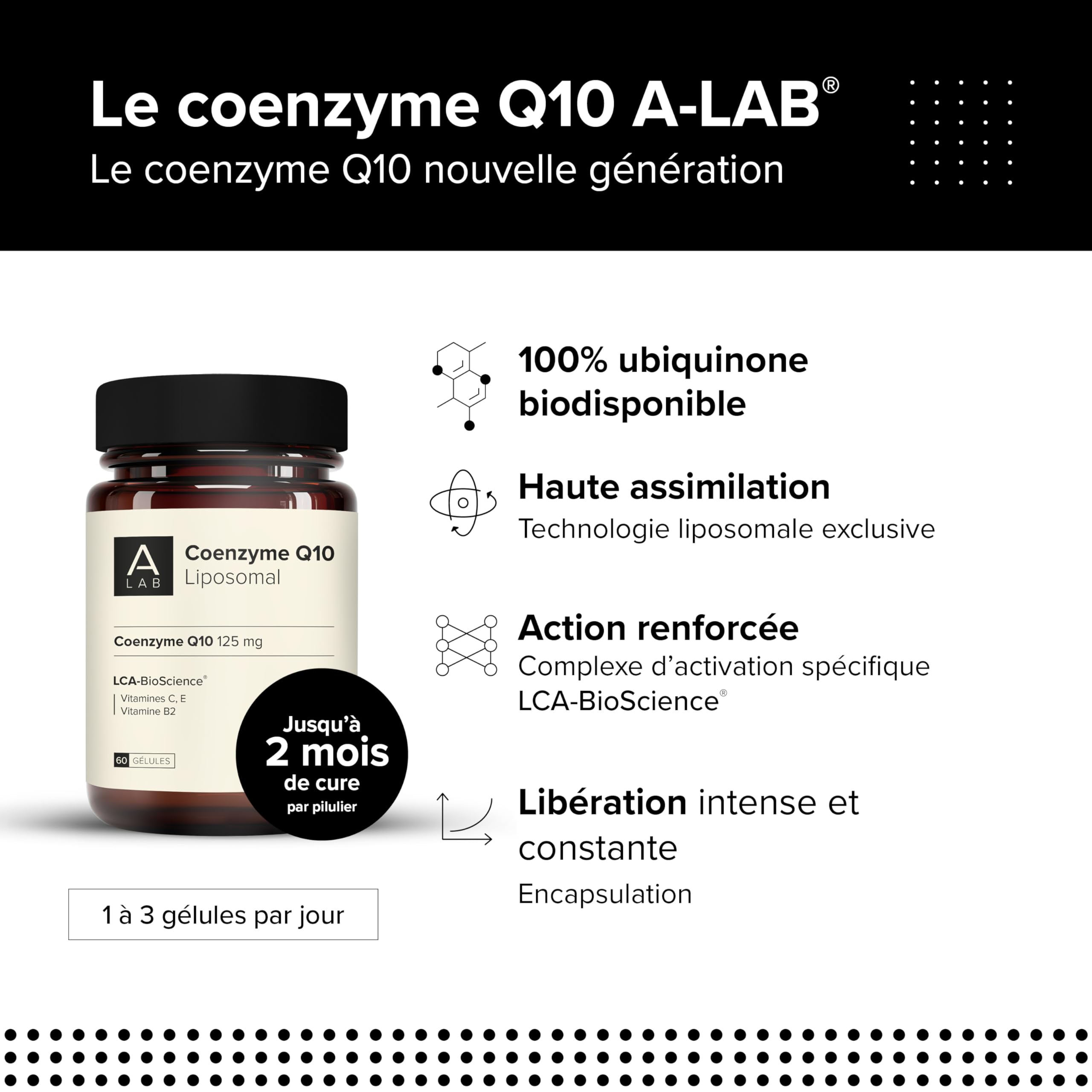 A-LAB Coenzyme Q10 Liposomale - Technologie d'Assimilation Renforcée - Complément Alimentaire Antioxydant, Anti-Age, Santé Cardiovalsculaire - 30 à 60 jours - Fabriqué en France