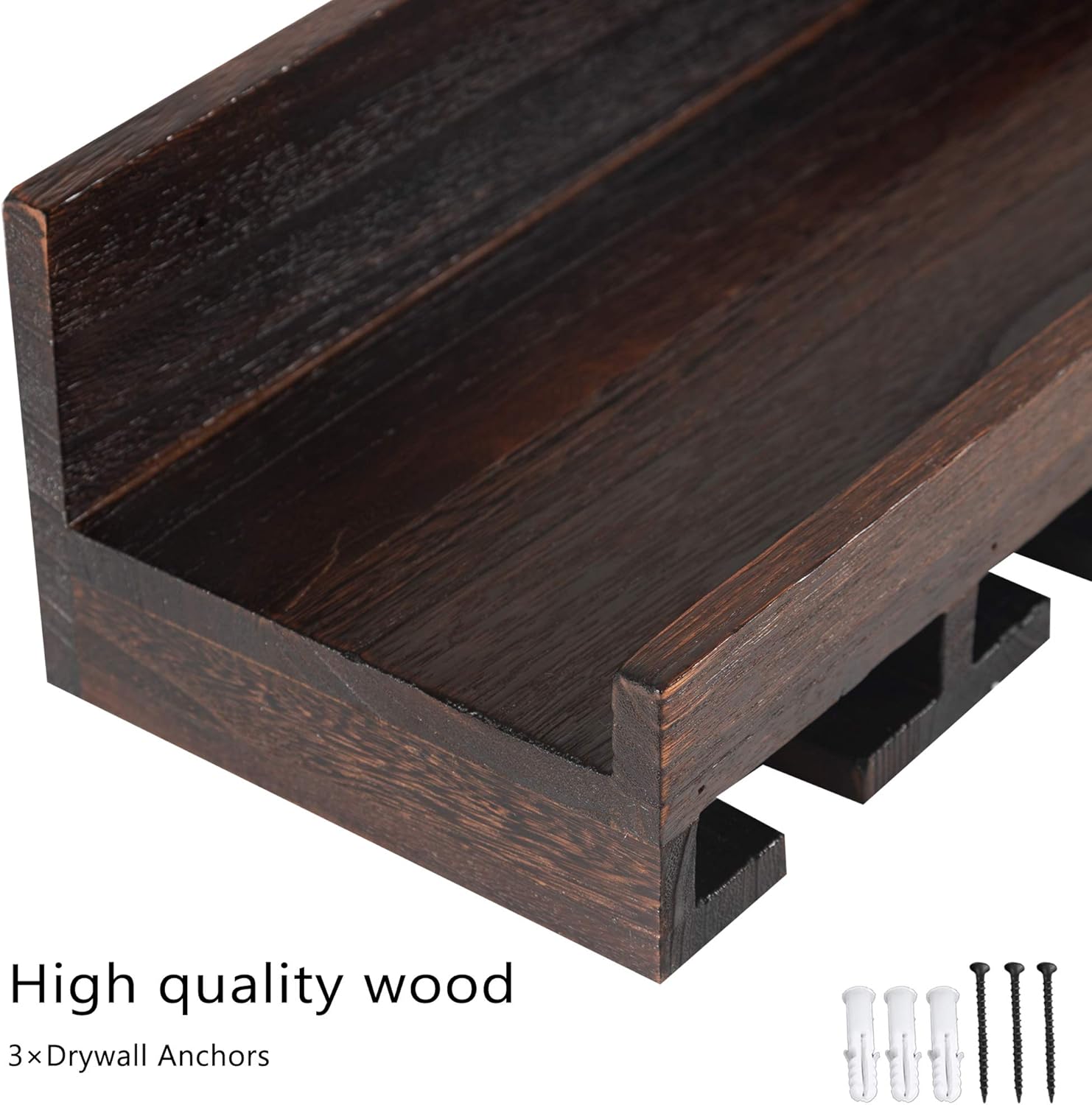 KIAYACI Wall-Mounted Wood Wine Rack 7 Bottles Wine Storage Rack 5 Long Stem Glass Holder Floating Wine Rack Brown 24 x 7.4 x 6 inches