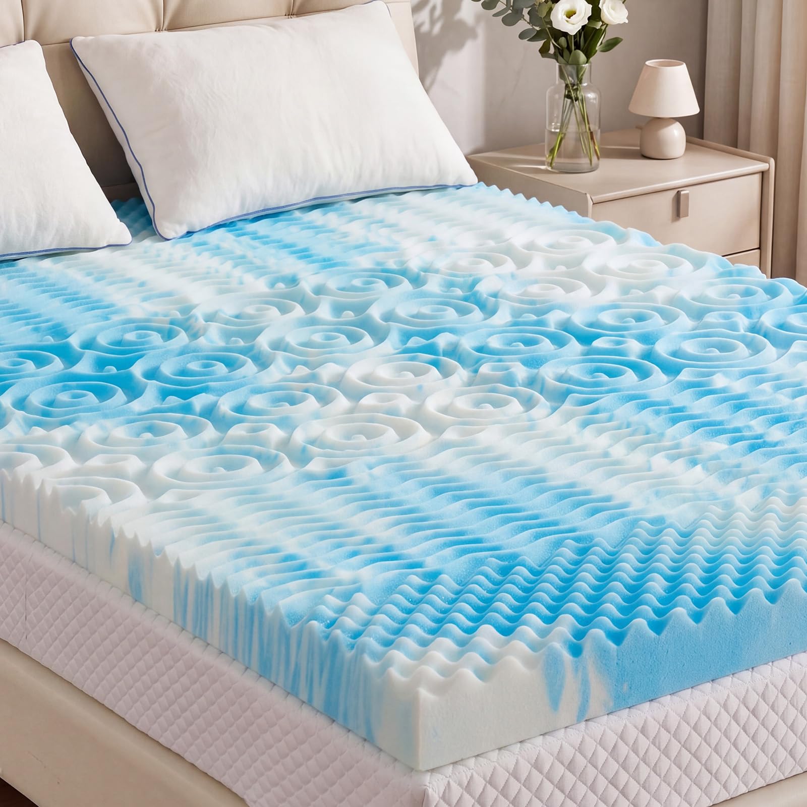 KMFurnila 2 Inch 5-Zone Cooling Gel Memory Foam Mattress Topper