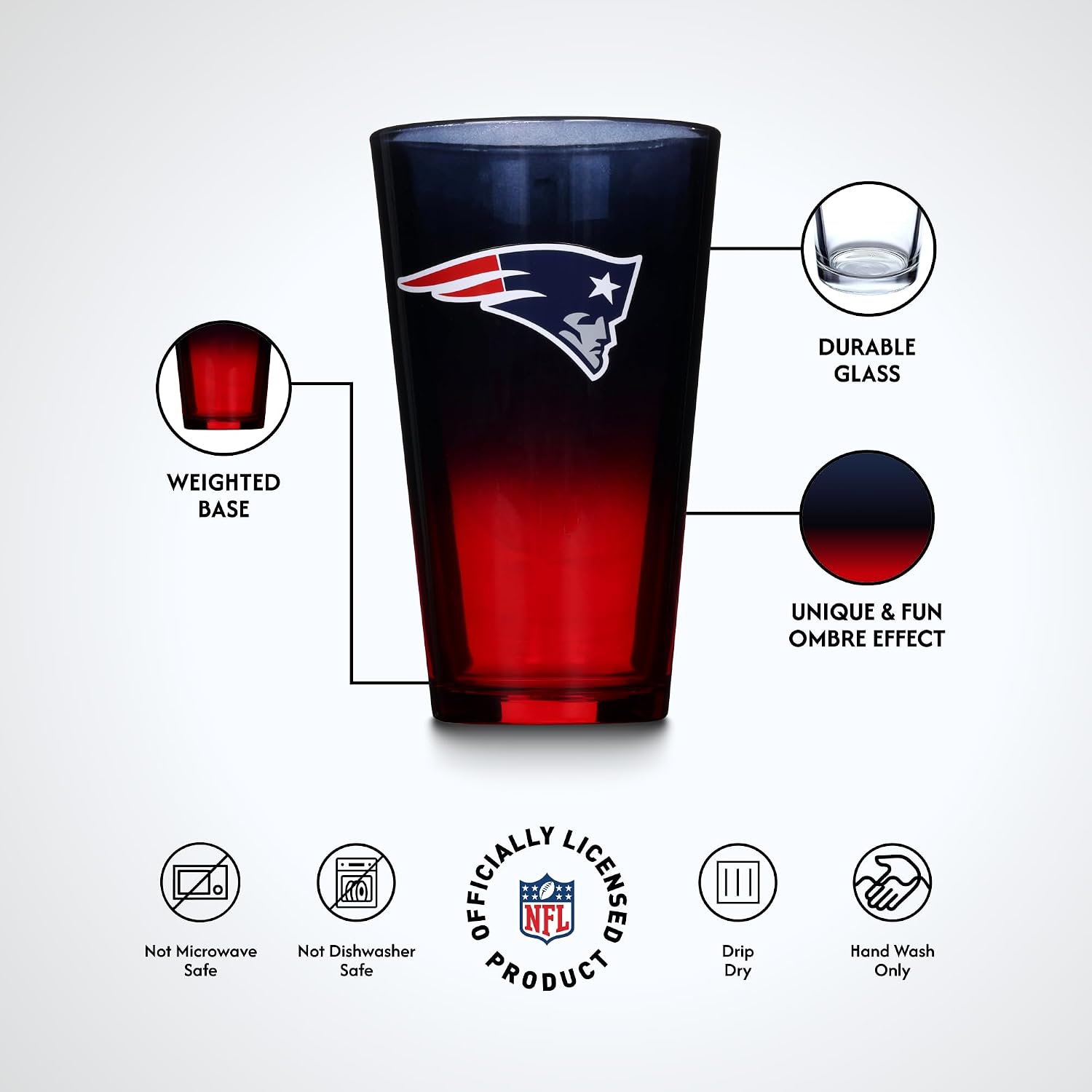 The Memory Company Officially Licensed NFL 2-Pack 16oz Ombre Pint Glass Set, Licensed Team Drinkware, Stylish Gameday Glassware, Team Logo