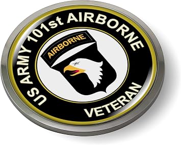BestLicensePlateFrames - US Army 101ST Airborne Division Veteran Air Assault 3D Domed CAR Emblem Badge Sticker Chrome Metal Bezel - Official U.S. Army Licensed Product