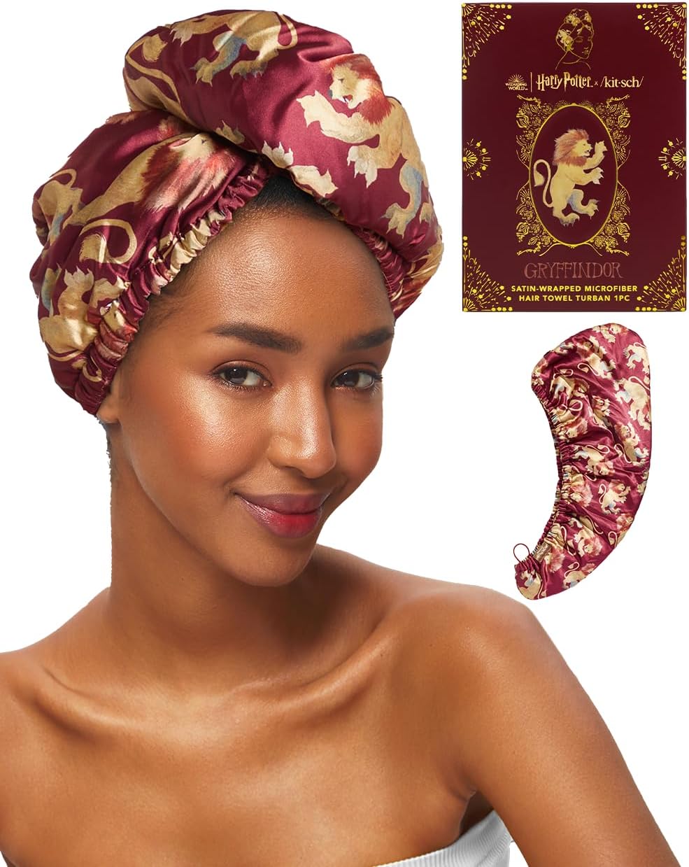 Kitsch Harry Potter x Microfiber Hair Towel Wrap for Women – Ultra Absorbent Microfiber Bath Towels for Wet, Curly, Long/Short Hair, Anti-Frizz Hair Wrap, Great Hair Care Gifts for Women – Gryffindor