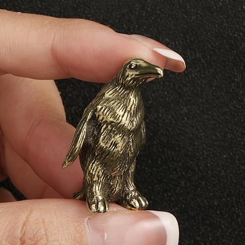 Miniatura 2 de DTREEL Figuras en miniatura modelo de pingüino emperador de latón, bronce interesante animales marinos estatua escultura adorno de escritorio bonsái