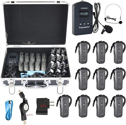 EXMAX EXD-6688 Sistema de guía turístico de audio inalámbrico de 2.4 GHz, equipo de traducción de iglesia con 9999 canales para presentaciones,