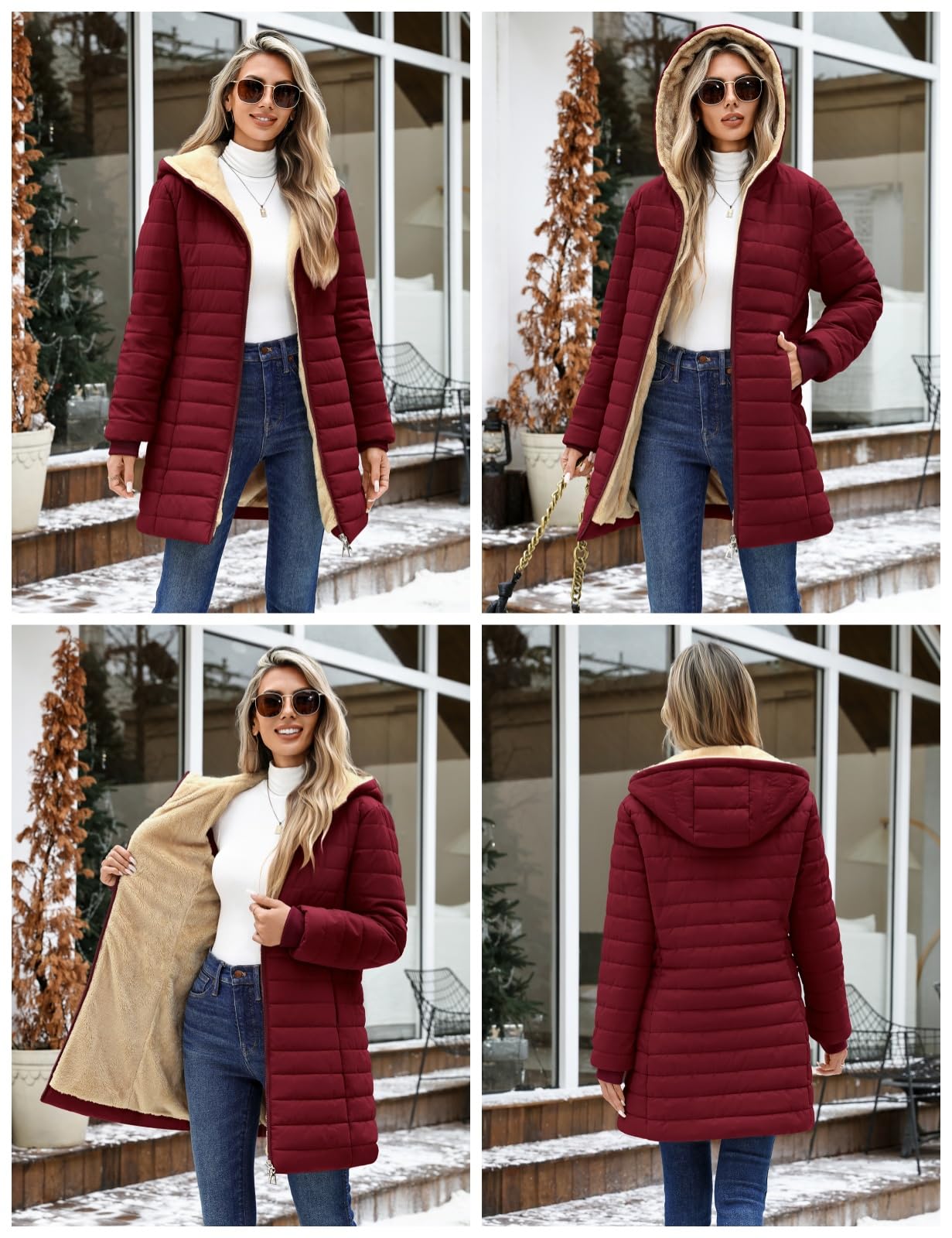 Tuopuda Cappotto Giubbotto Donna Invernale Piumino Leggero con Cappuccio Giacca Trapuntato Slim Cappotti Imbottita Caldo Parka Fleece Giacche Giaccone Outdoor Quilted Jacket
