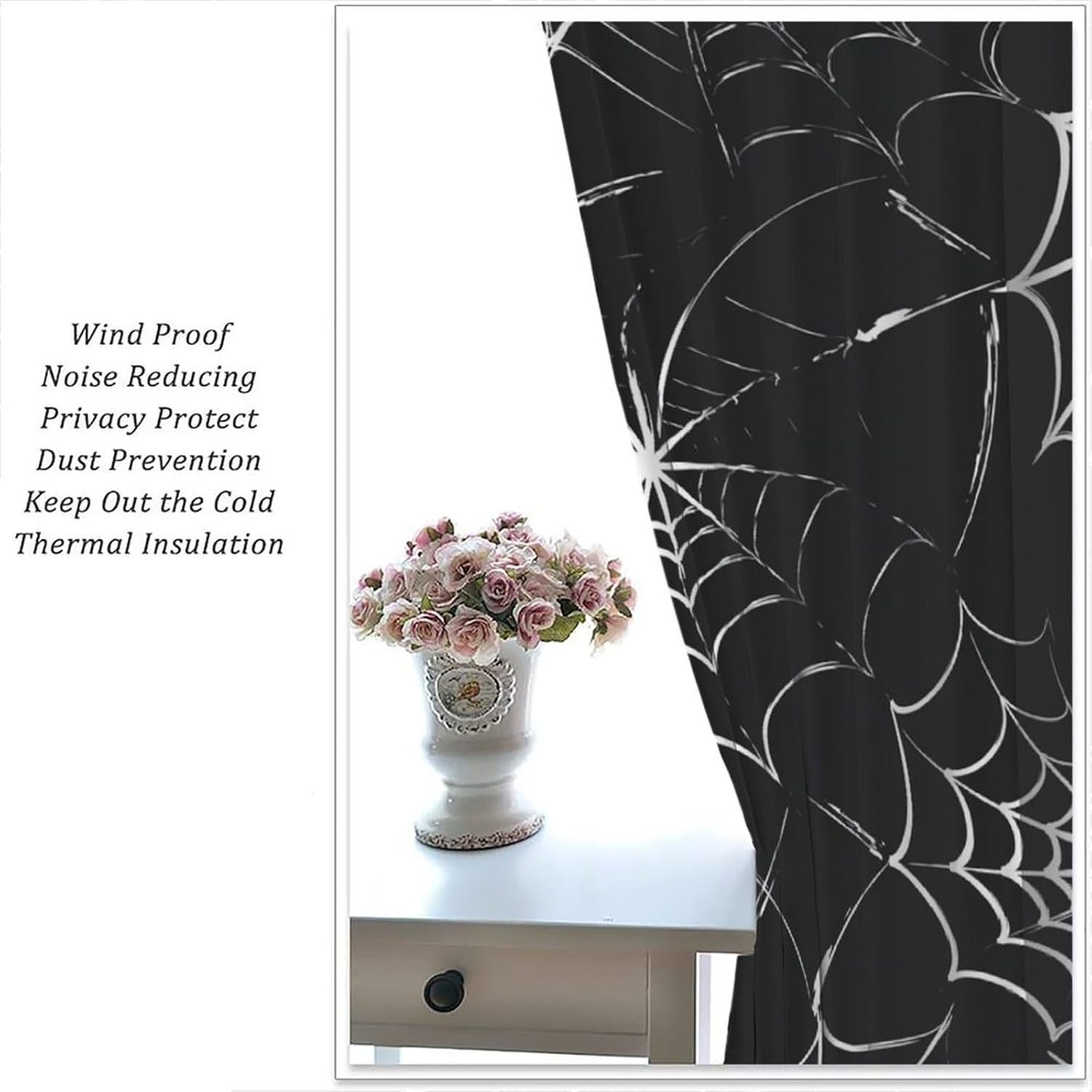 Spider Web Blackout Curtains, Geometry Lines Halloween Theme Window Treatments for Kids Bedroom Living Room Nursery Toddler Home 42" W X 45" L