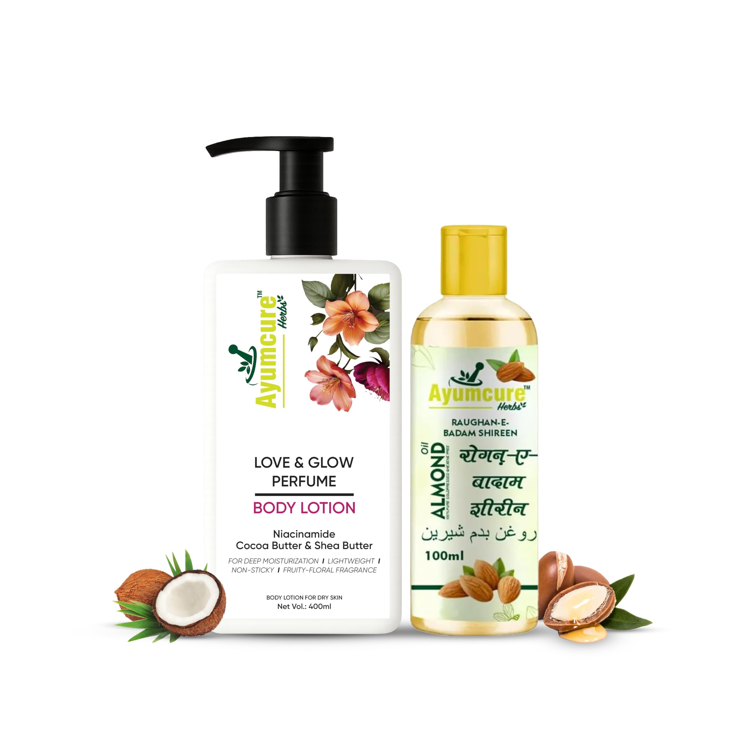 Winter Care Combo | Love & Glow Perfume Body Lotion with Niacinamide, Cocoa & Shea Butter (400ml) + 100% Pure Sweet Almond Oil Cold Pressed (100ml) | Deep Moisturizing & Nourishing Skincare-image-48