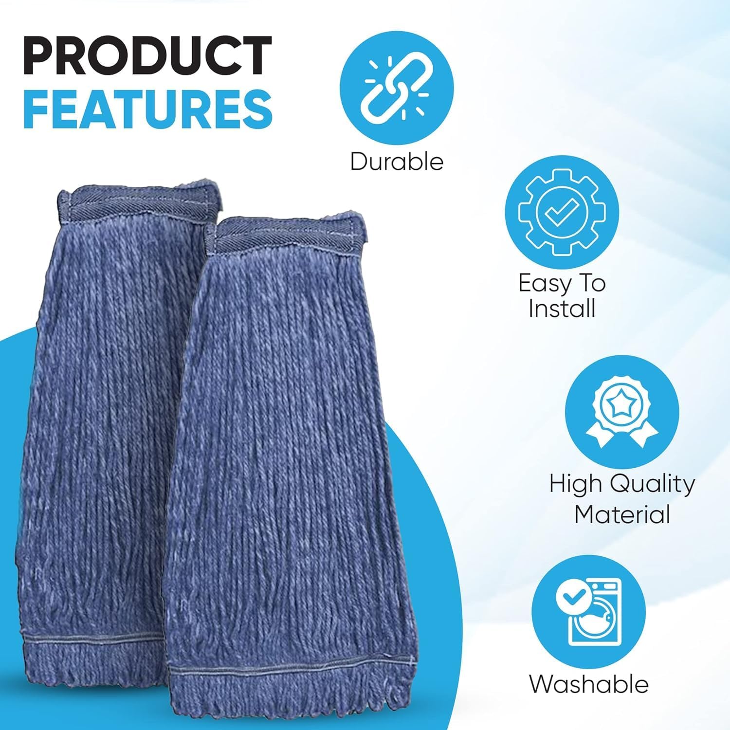 20oz Heavy Duty Cleaning Mop Head Replacement - Commercial Replacement, Wet Industrial Blue Cotton Looped End String Head Refill (10 Pack)