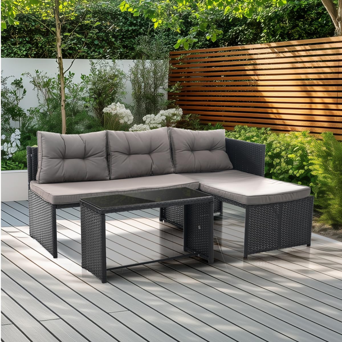 Amazon.co.jp: LZ LEISURE ZONE ラタン調ガーデンファニチャー 3点