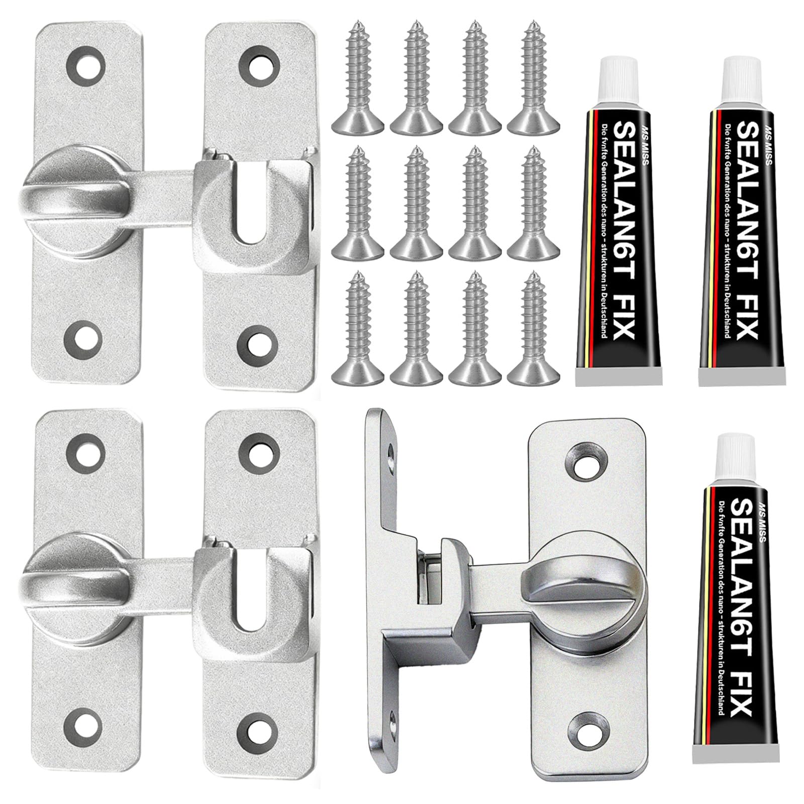 3 Packs 90/180 Degree Sliding Door Lock, Flip Sliding Barn Door Lock, Zinc Alloy Right Angle Gate Latches for barn Garden Bathroom Outdoor Garage Window Sliding Door