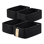 MiniArk Small Storage Baskets for Organizing | Closet Organizer Bins | Shelf Toy Basket | Woven Rope Baskets | Cube Decorative Box | Shallow Basket | 13x8.5x5.1 | 4 Packs Black