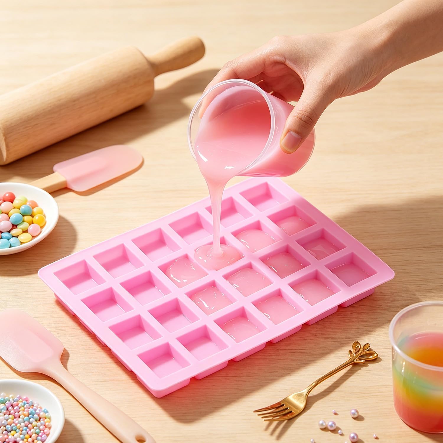 24 Cavity Rectangle Silicone Candy Molds For Caramel Energy Bars
