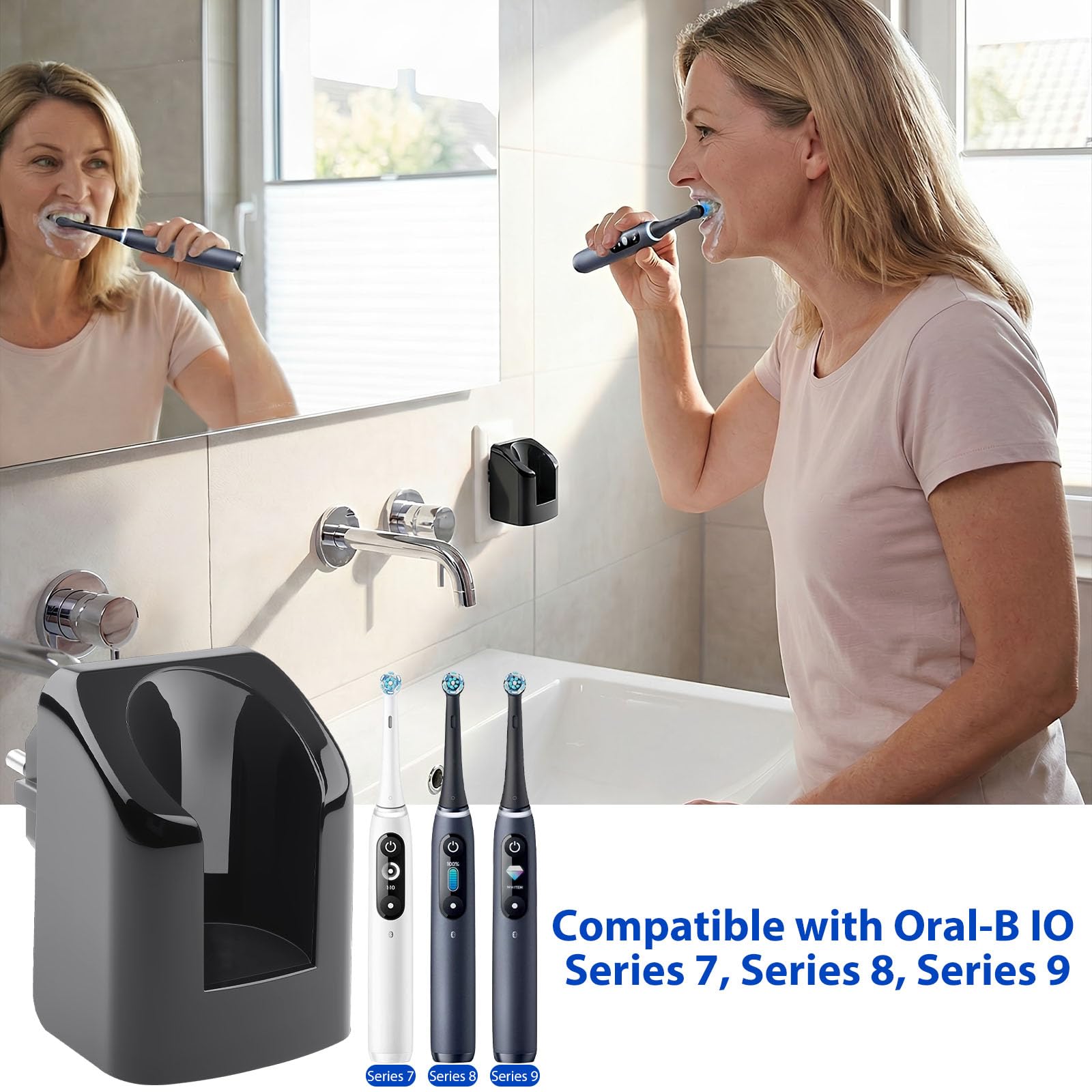 Stazione di Ricarica Senza Fili Spazzolino Elettrico Oral B Compatibile con IO7 IO8 IO9 Serie 7 8 9 IPX6 Impermeabile Caricatore da Muro Magnetico Caricabatterie Oral B da Parete Spina Europea - Nero