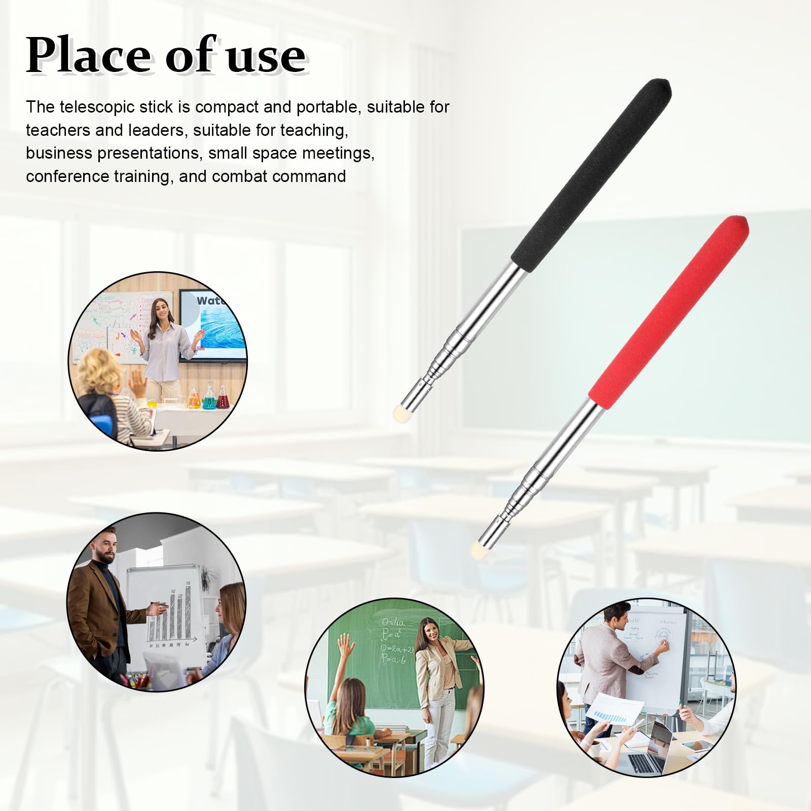 KLEHOPE Enseignement Pointeur Bâton, 2 Pièces Acier Inoxydable Pointeur De Lecture Bâton, Portable Bâtons De Pointage Télescopiques, Extensible 122 Cm, Pour Écoles, Bureaux, Salles De Présentation