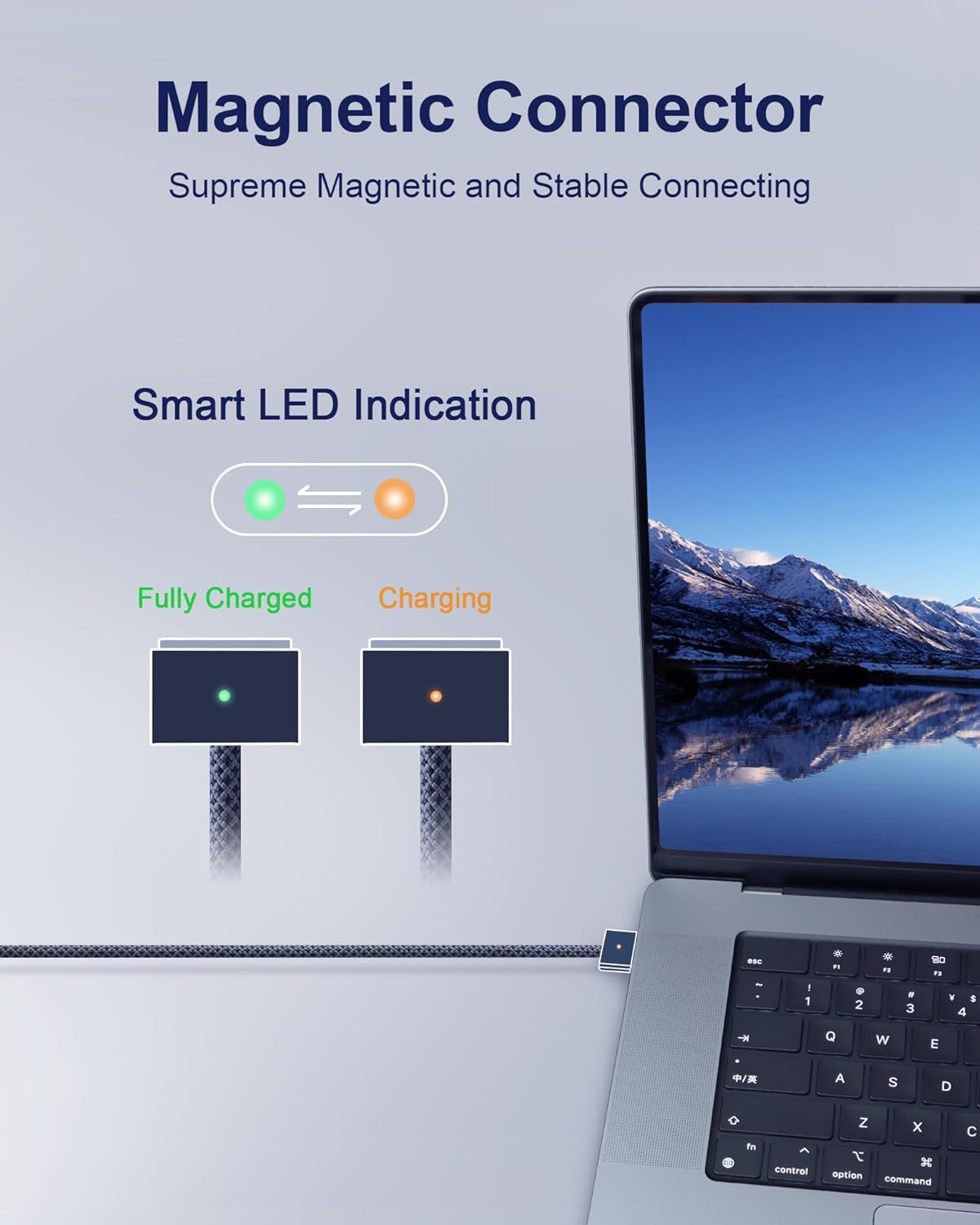 DERLULU Upgraded Magnetic Charging Cable for MacBook, 6.6FT USB-C to Magnetic, Reinforced Fast Charging Cord for MacBook Air & Pro 2021–2026, Midnight