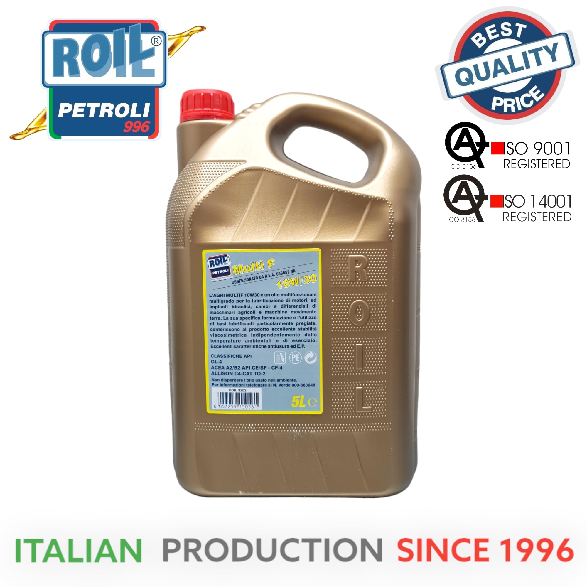 5 Litri di Roil Multi F 10W/30 - Olio Multifunzione per TRATTORI, Macchine AGRICOLE, Attrezzi da Giardinaggio