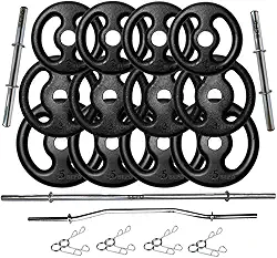 Kit Anilhas Ferro 40kg + 2 Barras 40cm + 1 Barra 150cm + 1 W