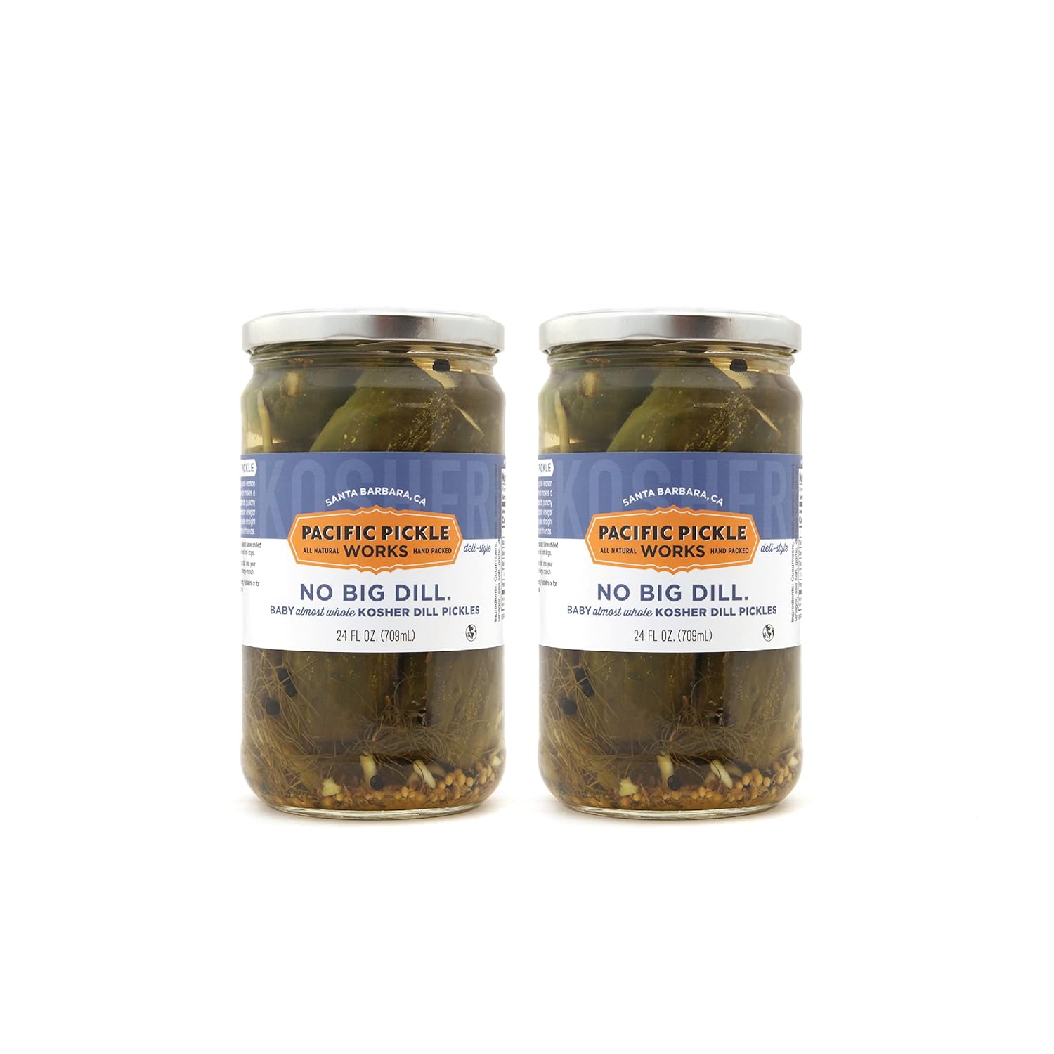 No Big Dill - Classic Deli-Style Kosher Baby Dill Pickles - Crunchy Sour Gourmet Pickle Chunks - non-GMO, Sugar-Free, Gluten-Free 24oz Jar (2-pack)