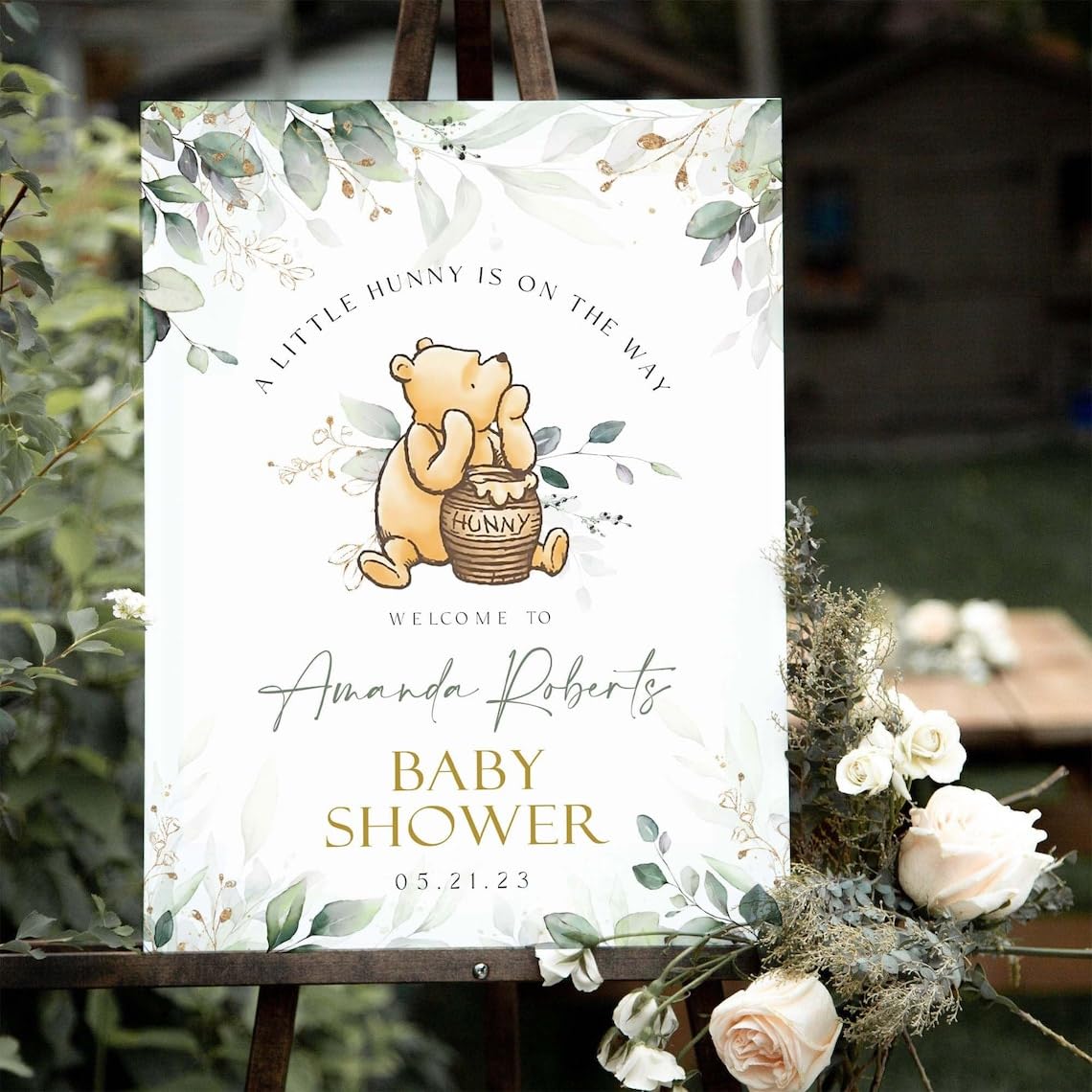 Personalized Bear Pooh Baby Shower Welcome Sign, Wildflower Baby Welcome Sign, Custom Baby Shower Welcome Sign gifts for Baby Boy Girl, Baby Shower Décor, Baby Shower Poster, Baby Shower Decorations