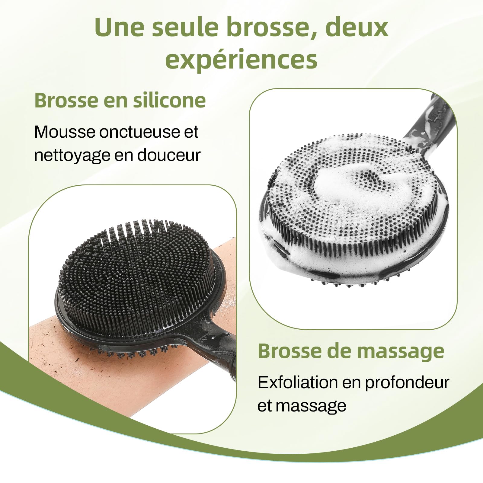 Brosse de dos télescopique avec manche long de 58,5 cm, brosse de bain pour la douche, brosse de douche double face pour le gommage et la massage