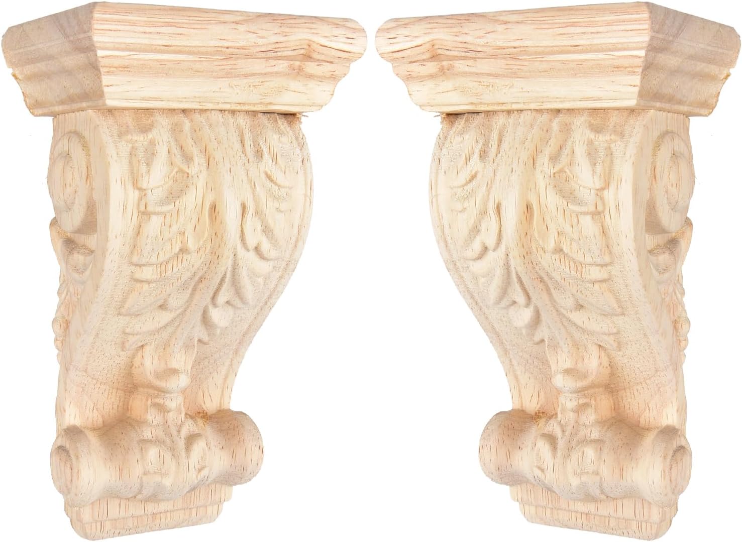 6 inch-W 4 inch-D 11 inch-H Wood Carved Corbels, TCHOSUZ 2 -Pack Antique Traditional Unfinished Wooden Carving DIY Decorative Scrolled Millwork Brackets for Countertop Kitchen Fireplace Mantel