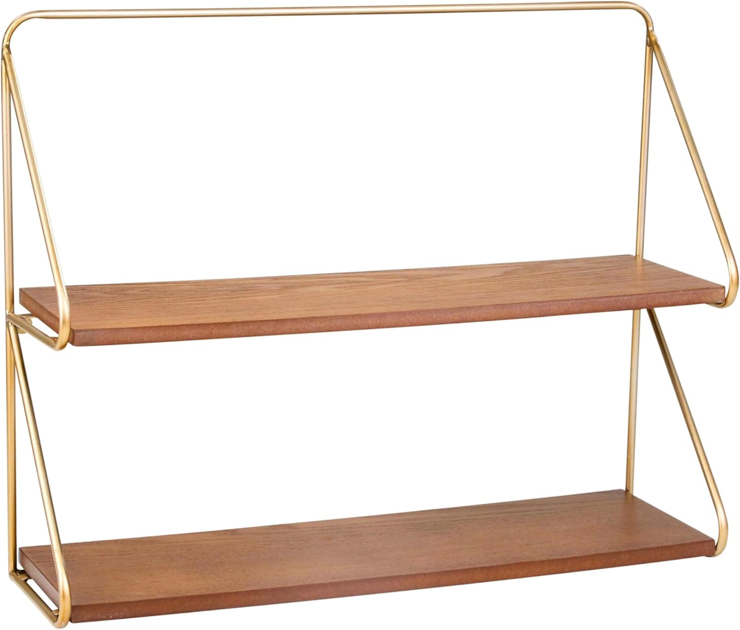 Decorative Two-Tier Wall Mounted Shelf for Home Decor - Modern Hanging Storage Organizer Idea Use for Living Room and Bedroom - Sleek Wall Shelf for Office or Entryway Display - 17", Gold & Metallic