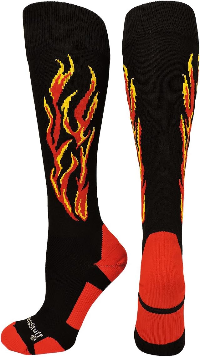 MadSportsStuff Fire Flame Soccer Style Soccer Socks for Boys Girls Men Women Youth Kids Adult Over the Calf