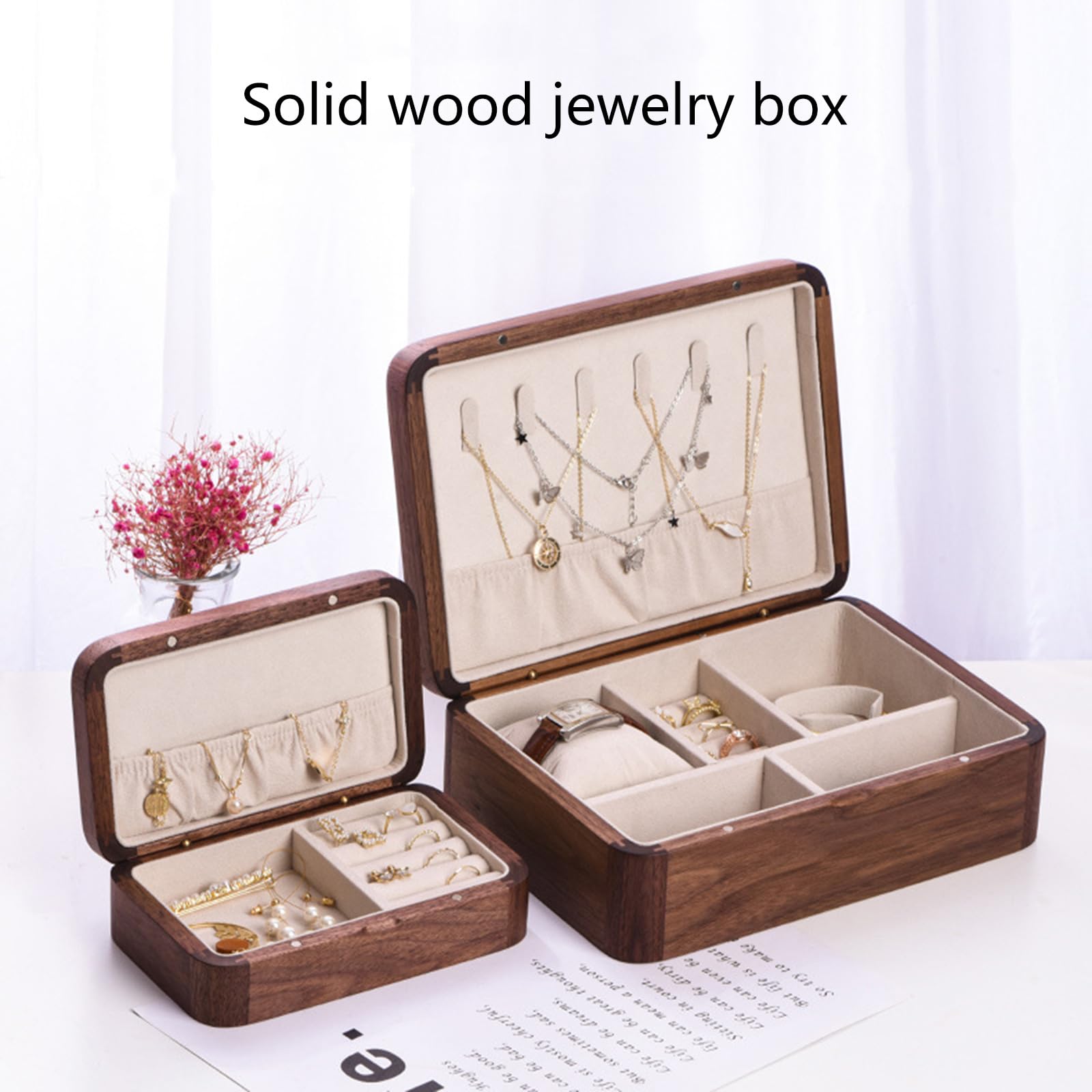 Caja de almacenamiento de joyería de madera resistente a la moda con separadores personalizables, accesorios para el hogar para colección personalizada