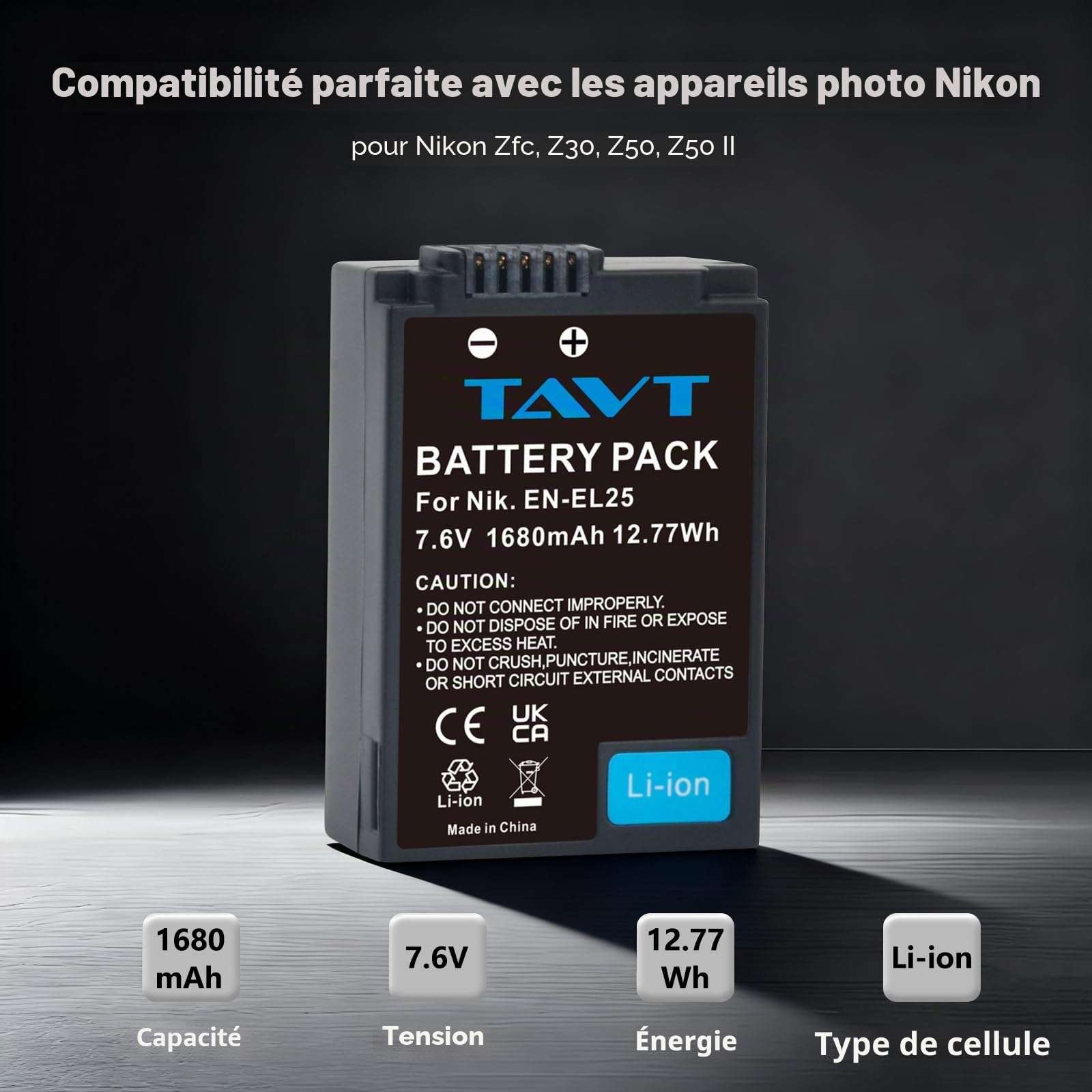 Lot de 2 Batteries et Chargeur EN-EL25 pour Nikon ZFC, Z30, Z50, Z50 II