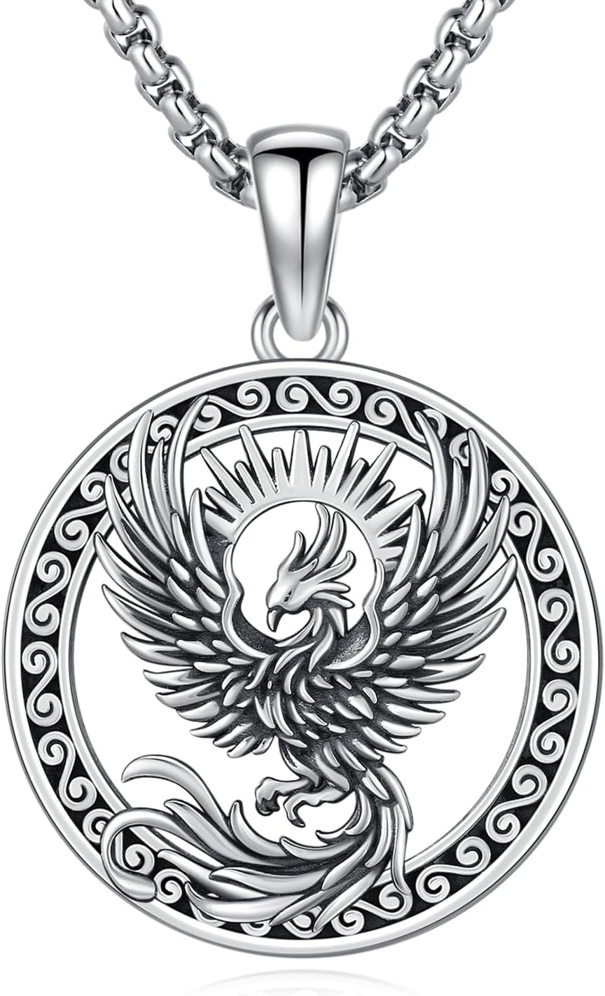 Phoenix Necklace 925 Sterling Silver Oxidized vintage Celtics Necklace Phoenix Rising Crystal Necklace Pendant Phoenix Jewelry Gifts for Women Men