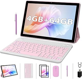 2023 Newest 2 in 1 Tablet, 10 inch Android 11 Tablets with Keyboard Case Mouse Stylus, 4GB RAM+64GB ROM 1.8GHz Quad Core, 1280*800 IPS HD Touch Screen, 8MP Dual Camera, Games, Wi-Fi, BT Tableta PC