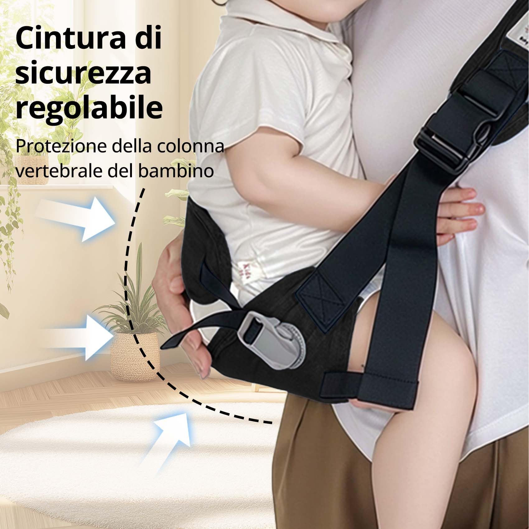 JOYNCLEON Portabebè Fisiologico da Neonato a Bambino, Fascia Portabebè Laterale con Spallone Extra Largo, Regolabile ed Ergonomico 0-36 Mesi, per Viaggi e Supporto Anca Sano (Nero)