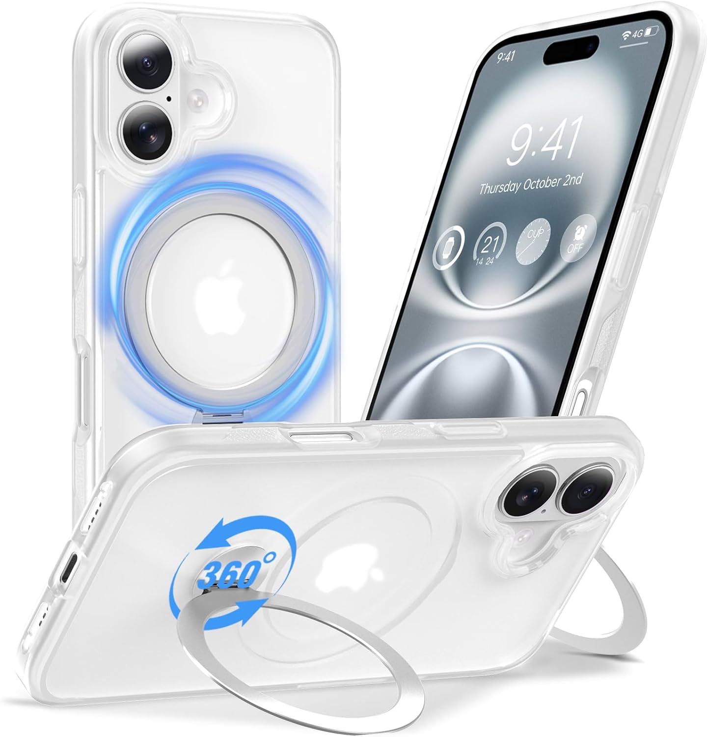 Anqrp 360° All-in-ONE Stand Case for iPhone 16 Case with Rotatable Magnetic Kickstand Ring Holder, Compatible with MagSafe, MIL-Grade Shockproof iPhone 16 Phone Case Cover 6.1 inch, Mist Matte Clear