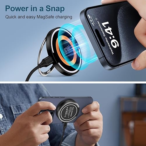 Miniatura 3 de Almohadilla de carga inalámbrica magnética, paquete de 2 cargadores MagSafe de 15 W, soporte de teléfono de carga rápida para iPhone 1515 Pro15