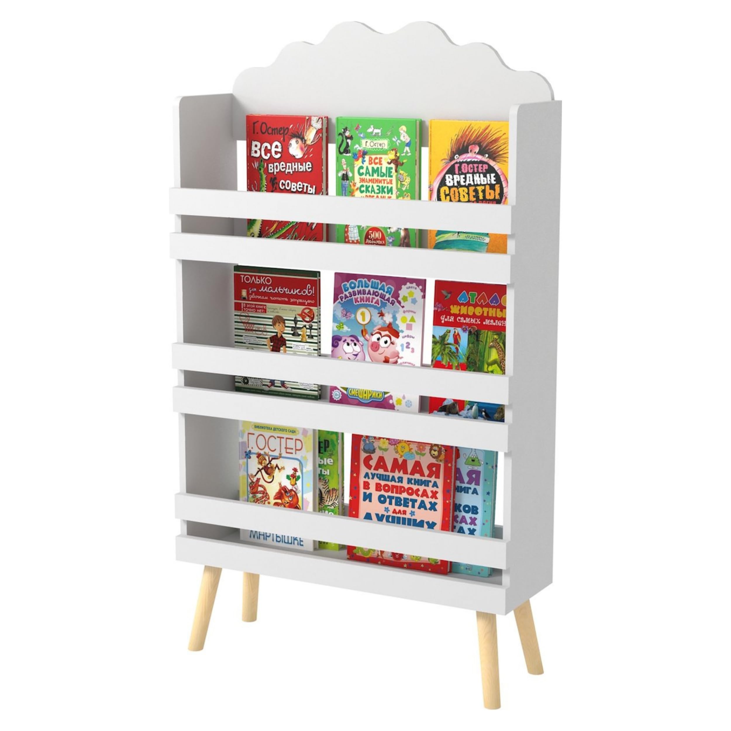 Libreria per Bambini, Scaffale per Bambini a 3 Livelli, Scaffale per Libri e Giocattoli, Scaffale per la Cameretta dei Bambini, in Legno MDF, 58x18x98 cm, Bianco