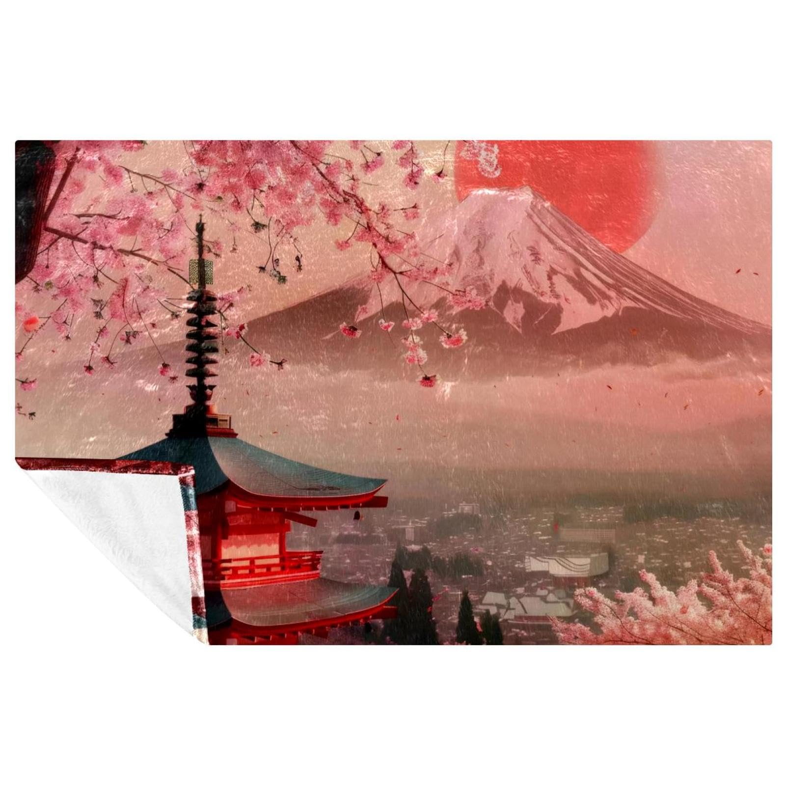 Couverture japonaise paysage cerisier Fuji un cadeau doux et chaleureux