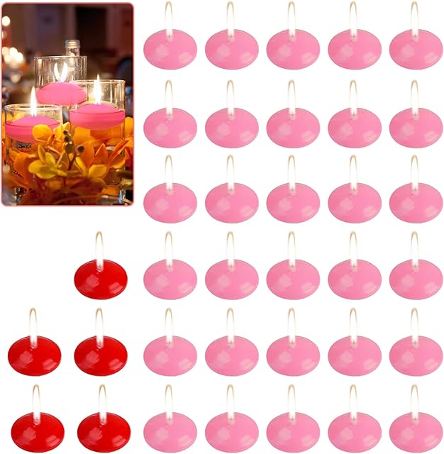 Floating Candles for Centrepieces Tealights Long Burn Candles for Wedding Party Spa Candlelight Dinner Valentine's Day Christmas Halloween (30pcs Pink + 5pcs red)